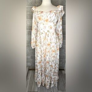 EYWOL Floral Cottagecore Maxi Dress L – Puff Sleeve Romantic Vintage Prairie